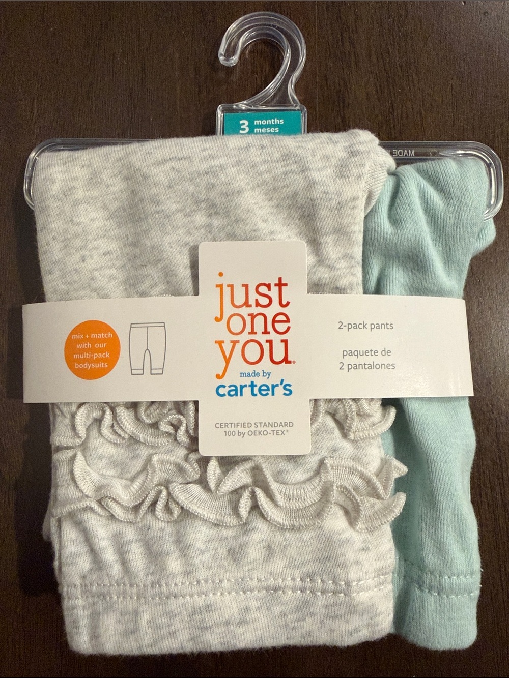 NWT Carter's 2-Pack Baby Ruffle Pants in Gray and Mint 3months